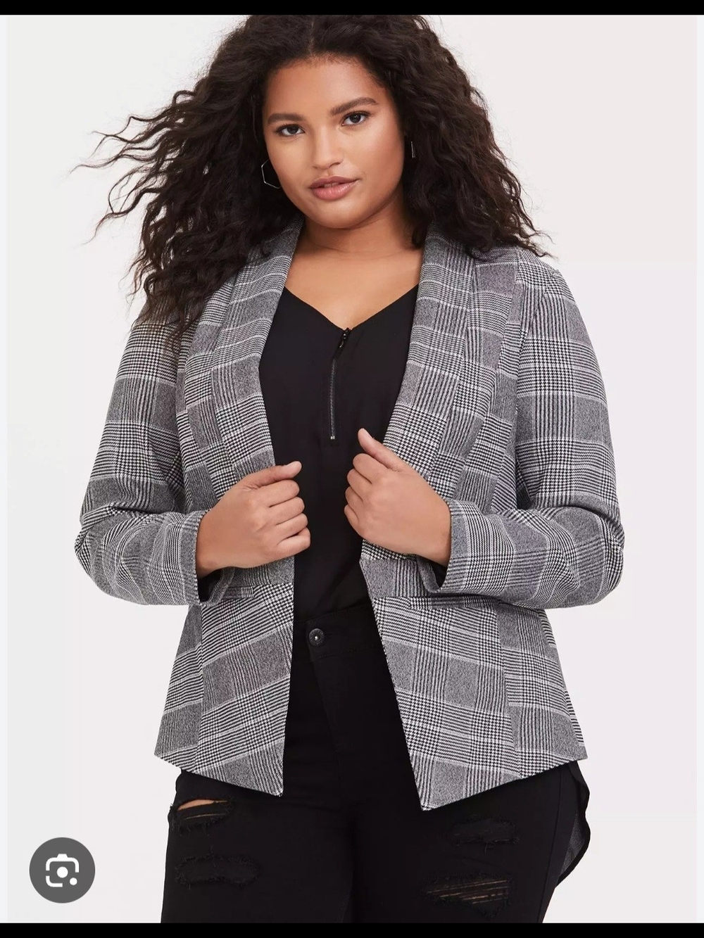 Torrid NWOT  Sz 0 Gray Plaid Open-Front Blazer